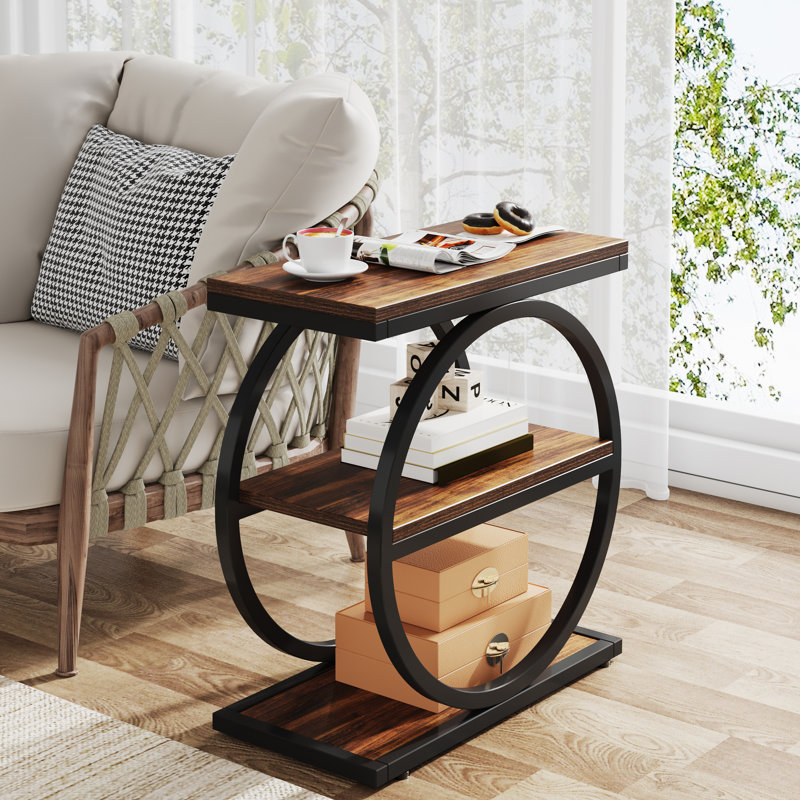 17 Stories Marquille 3-Tier Narrow End Table with Round Metal